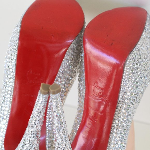 Christian Louboutin White Lady Peep Swarovski Crystal Custom Pumps - Picture 6 of 11
